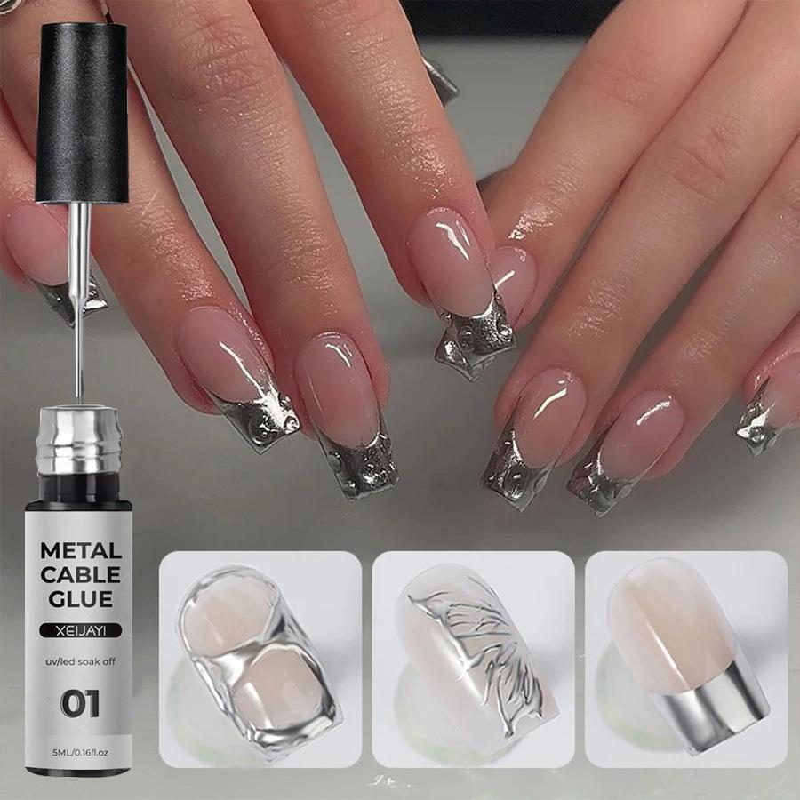 5ML Nail Art Liner Gel - High Density Metallic Paint Striper Brush for Detail Drawing Curing Gel for Nail Artists Design