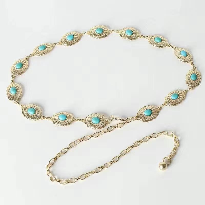 

Turquoise Kangqiao Chain Strap Women s Belt Metal Waist Chain Niche Tight Slim Waist Chain Women