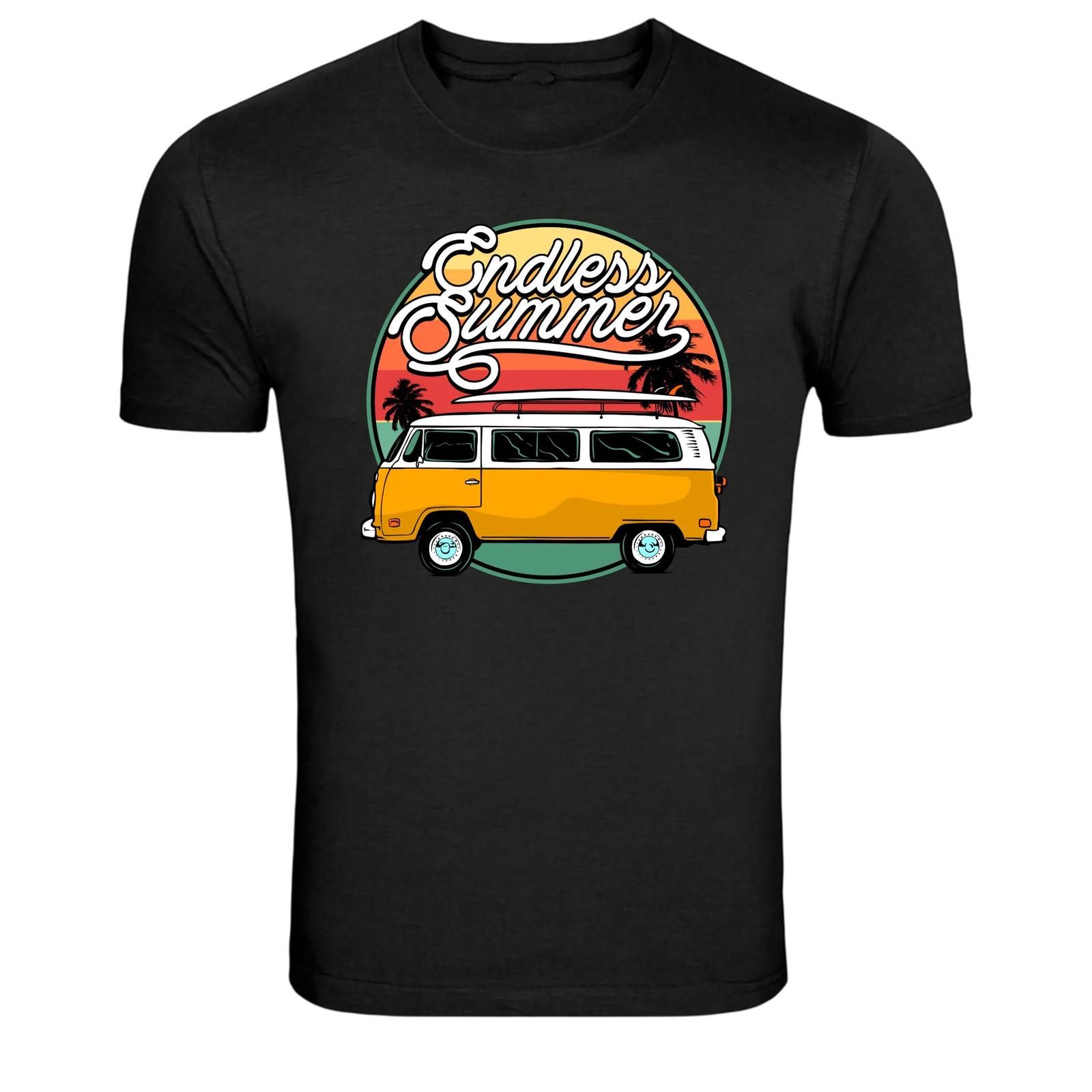 Endless Summer Retro Van Surf Beach Vacation Graphic T-Shirt M