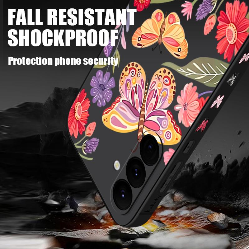 Butterfly Flower Phone Case For Samsung Galaxy A56 A17 A26 A16 A36 A55 A54 A53 A15 S24 S25 FE S25 S22 S23 Ultra Plus Lanyard Soft Cover
