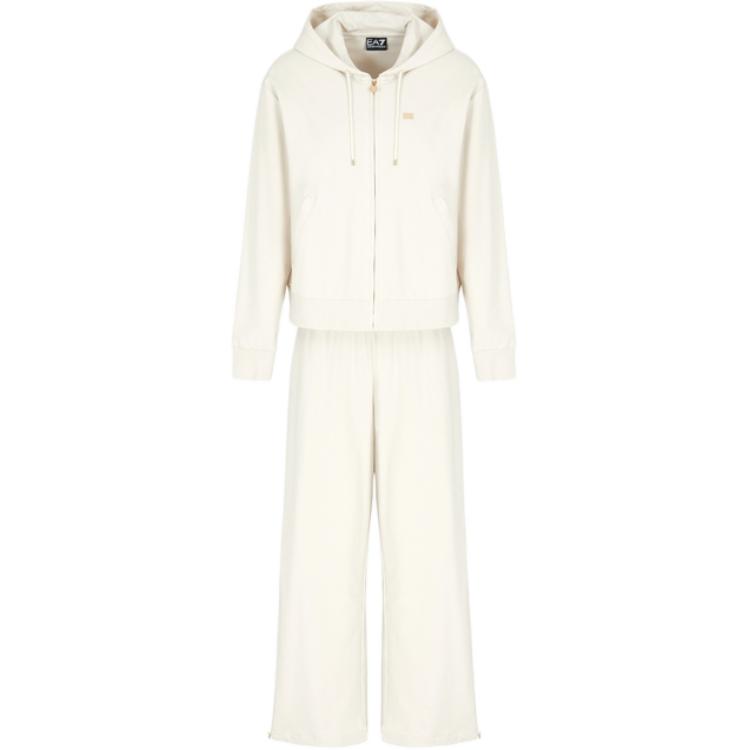 Emporio Armani SS25 Pure Cotton Cardigan Sports Hooded Casual Set Women sets Beige 7W000086-AF13135-U1112 L