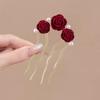 Ancient Style New Year Flower U-Shaped Hairpin For Women Girls High-End Elegant Hairpin Versatile Hair Accessories Gifts