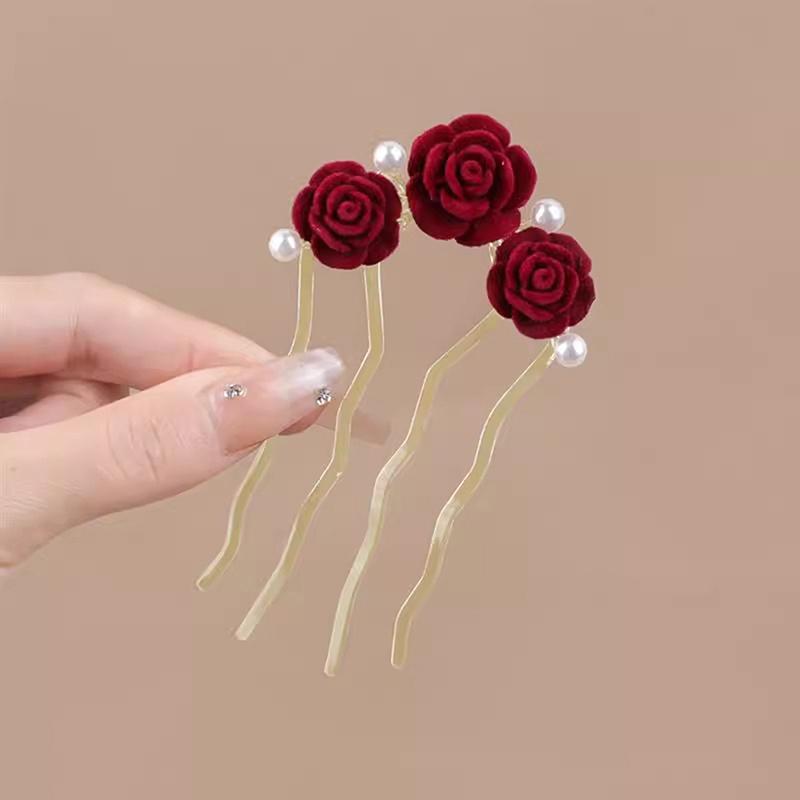 Ancient Style New Year Flower U-Shaped Hairpin For Women Girls High-End Elegant Hairpin Versatile Hair Accessories Gifts