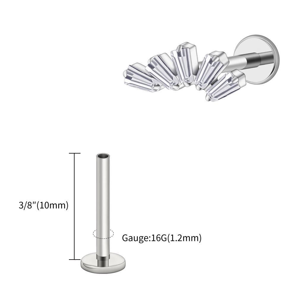 Right Grand ASTM F136 Titanium 16G Baguette CZ Cluster Labret Stud Trapezoid Tragus Monroe Helix Cartilage Earlobe Piercing