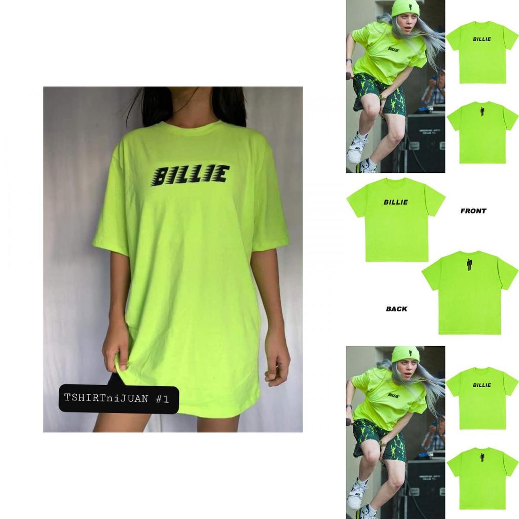 Billie Eilish Print Short Sleeve Crew Neck Tshirt For Women Summer Tops In Fluorescent Green