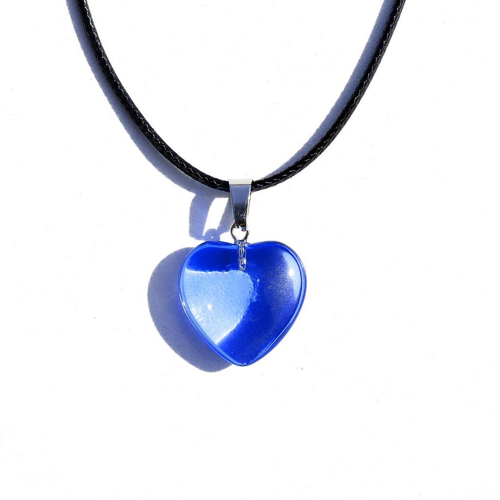 Colorful Heart Glass Pendant Leather Choker - Versatile & Stylish Necklace