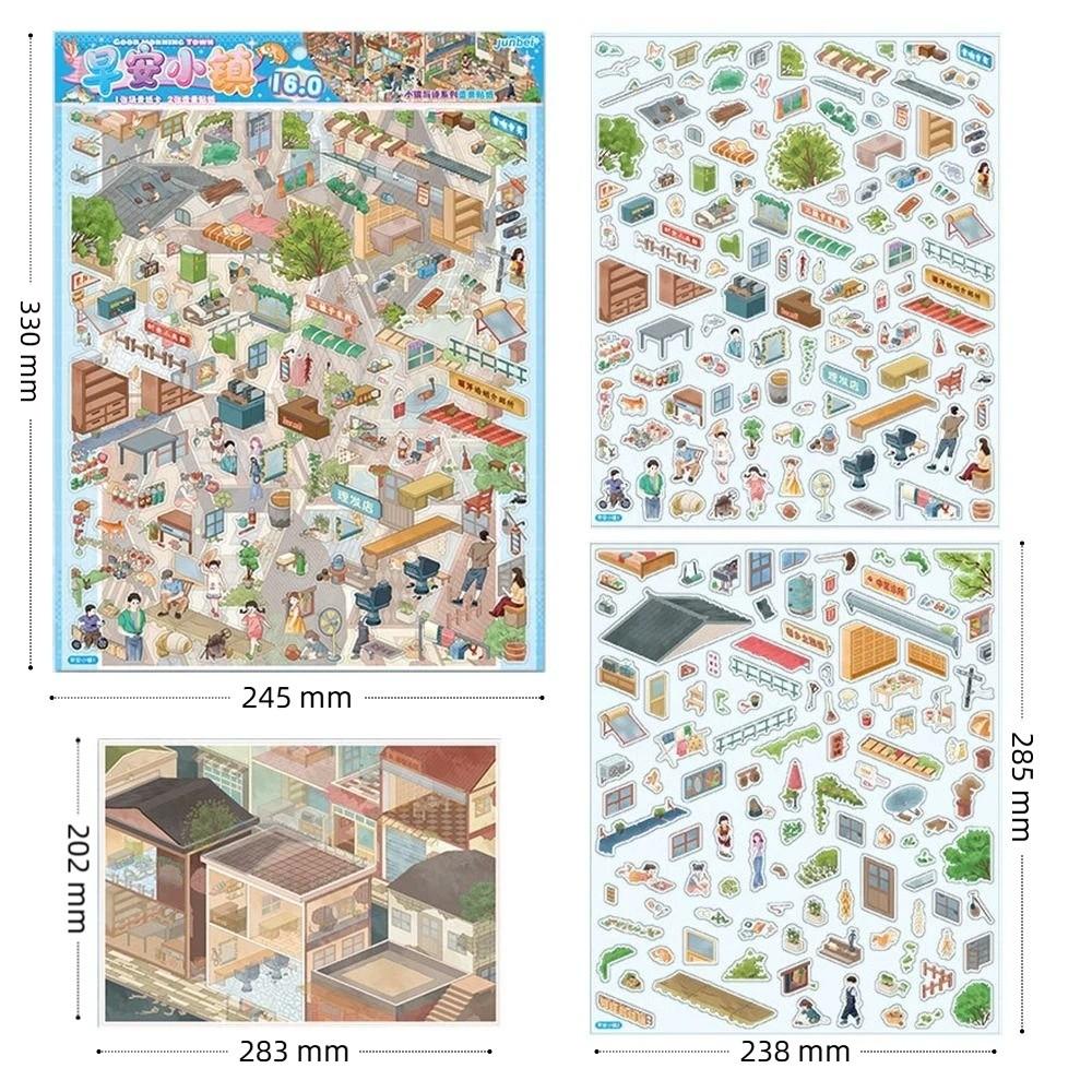 Fun DIY 3D Miniature Stickers Stacking Handicraft Decor Cabin Town Stickers Creative Arts Scrapbook Album Decoration