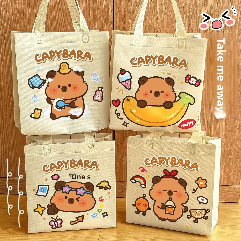 Cute Non-woven Capybara Tote Bag Portable Reuse Cartoon Capybara Birthday Gift Bag Shopping HandBag Capybara Print Canvas Bag
