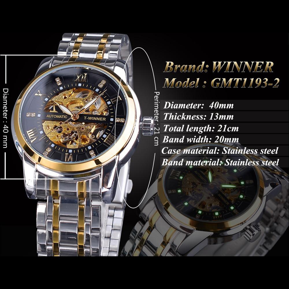 Winner Neue Top Business Style Skelett Automatische Mechanische Uhr Herren Diamant Mosaik Uhr Römisches Zifferblatt