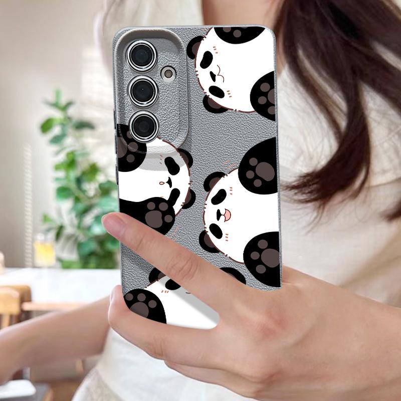 Cute Panda Print Case For Samsung S26 S25 Ultra S24 S23 S22 S21 FE A15 A35 A55 A16 A36 A56 A17 A18 A37 A57 5G Leather Texture Soft Cover