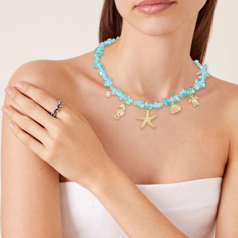 Playful Starfish Drop Necklace Lightweight Alloy Collarbone Chain With Crystal Embellishment For Casual Daily Wear