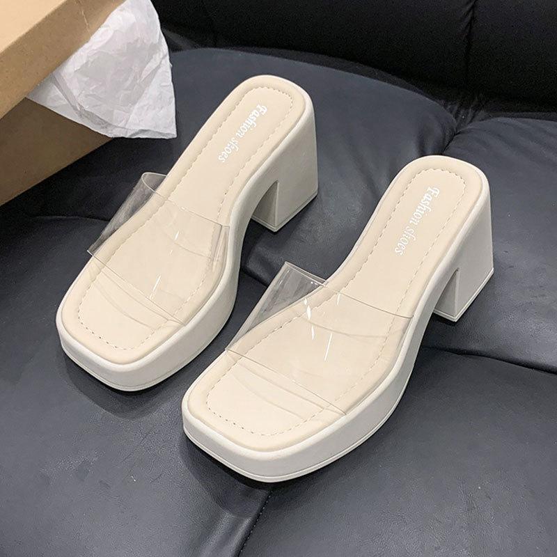 

Открытые носки на толстой подошве женские модные односложные кроссовки 2025 новые летние прозрачные босоножки на высоком каблуке в стиле феи 40 бежевый