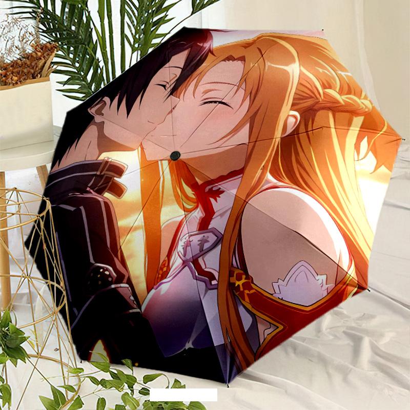 Sword Art Online Umbrella with Automatic Open/Close & Self-8-Rib Heavy-Duty Umbrella, Compact Travel Umbrella Suitable for Outdoor