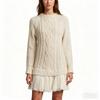 Women Cable Knit Sweater Dress Crewneck Long Sleeve Pleated Dress Twofer Patchwork Dress