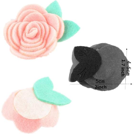 Assorted Colors 30pcs Rose Felt Applique Kits Flower Felt Scrapbooking Non-Woven Stickers Sew On Applique Felt Pads for DIY Handcraft Decoration