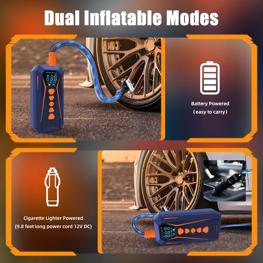 Tire Inflator Portable Air Compressor,2X fast Inflatable Portable Tire Pump, 150PSI Wireless Smart Electric Air Pump with Led
