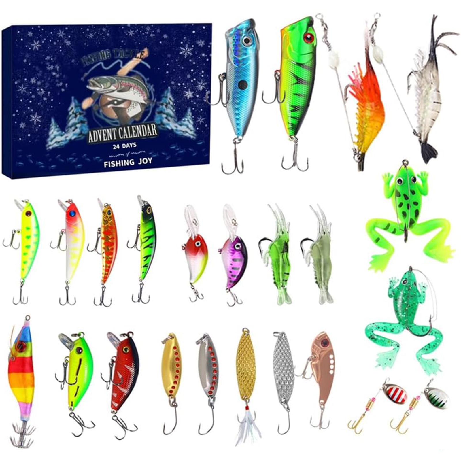 

24 Days Fishing Lures Set Christmas Advent Calendar Countdown Calendar Xmas Surprise Fish Bait Festival Gift for Fisher Men