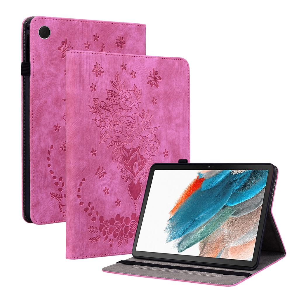 For Samsung Galaxy Tab A11 Case Card Holder Anti-Scratch Leather Cover Rose Flower Imprint