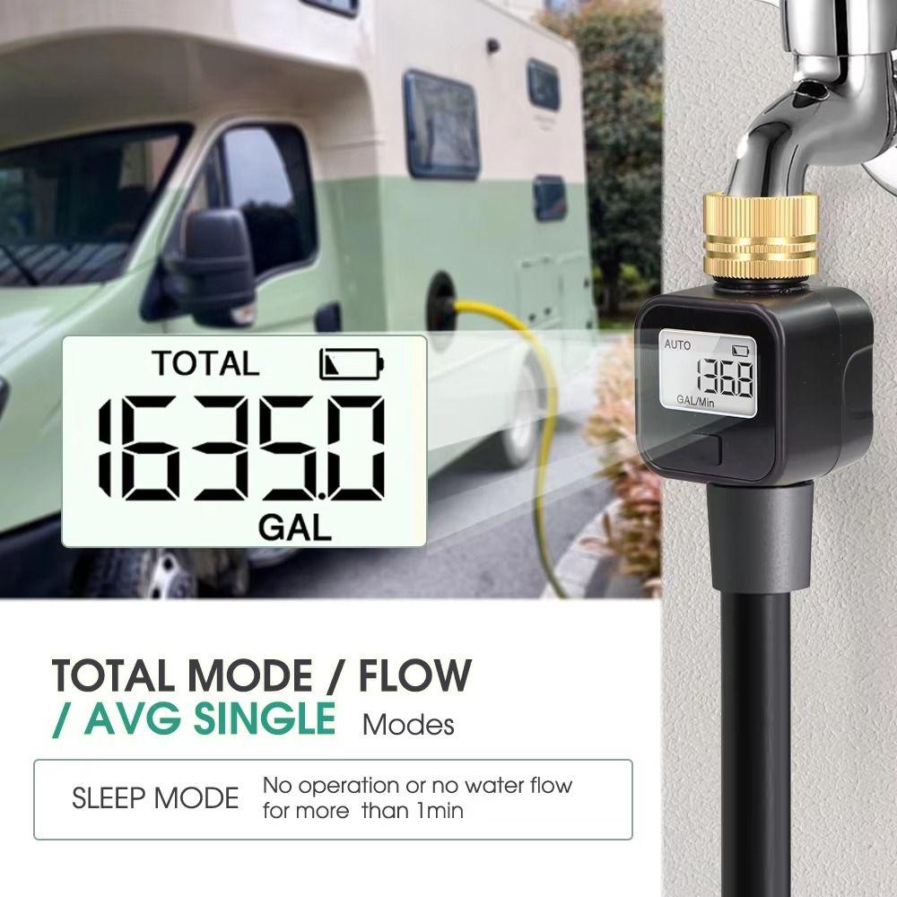 Brass Inlet Digital Water Flow Meter IPX5 Waterproof Digital Water Meter  Lawn Garden