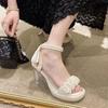 Transparent Heel High Heels Fashion Shoes Fairy Chain Summer Temperament Pearl Non-slip Versatile Women's Skirt Sandals