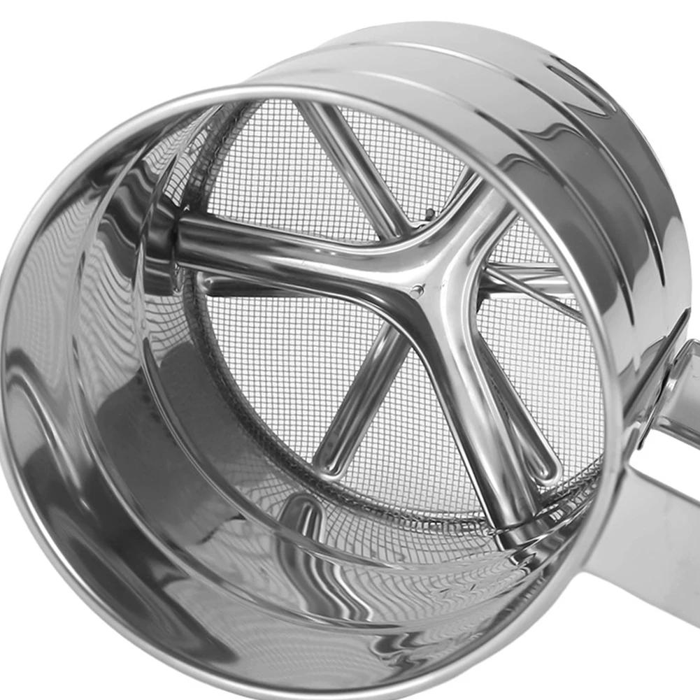 Flour Sifter for Baking Stainless Steel Handheld Flour Sifter Baking Sieve Cup w/ Hand Press Design Fine Mesh Sieve Flour Duster