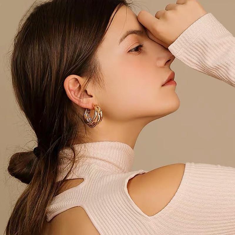 50 Mm Big Gold Color Hoops Earrings Minimalist Thick Tube Round Circle Earrings Zinc Women Alloy Metal Chic Trendy Style Hiphop RockMinimalist Jewelry