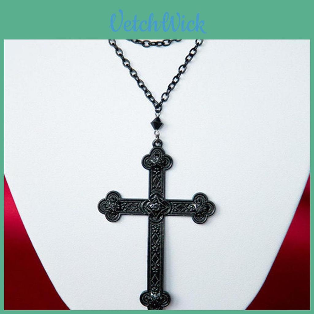 Gothic Black Cross Necklace For Men And Women With Alloy Pendant And Multilayer Design