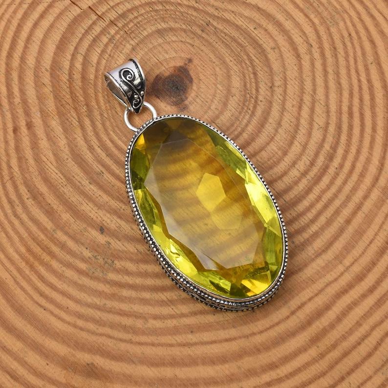 Yellow Sapphire Pendant With Silver Chain Necklace 925 Sterling Silver Pendant