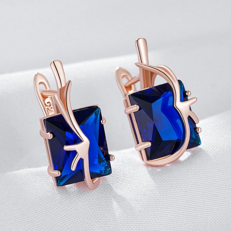 Square Blue Natural Zircon Drop Earrings For Women Fashion  Rose Gold Color High Quality Daily Fine Vintage Jewelry