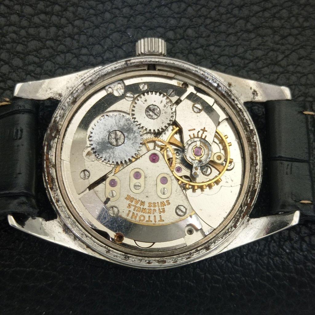 SCHWEIZER VINTAGE TITONI AIRMASTER TITOFLEX MANUELL AUFZIEHEND HERREN GRAUE UHR a703238-1