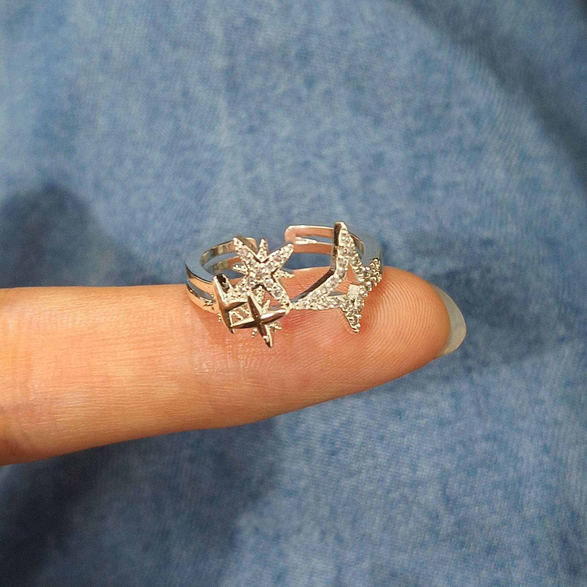 

Summer Star Ring Small Fresh Personalized Design Opening Adjustable Star Pentagram Ring Ring срібний