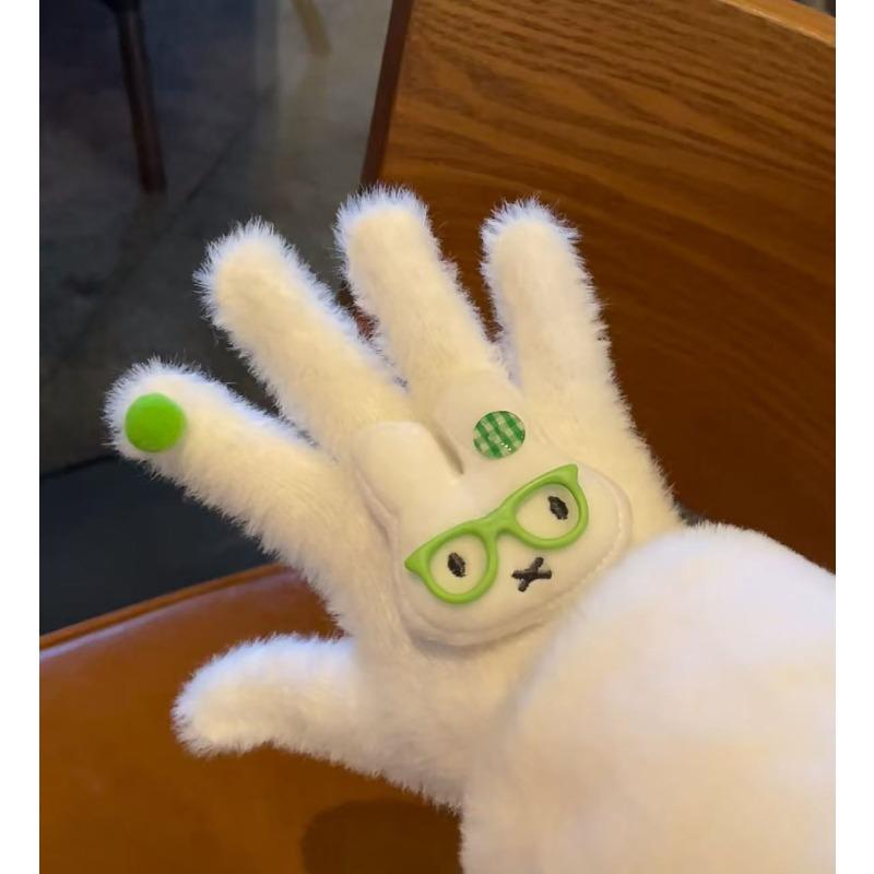 High-value Miffy Rabbit Gloves Total Plush Windproof Cold-resistant Warm All-inclusive Finger Gloves