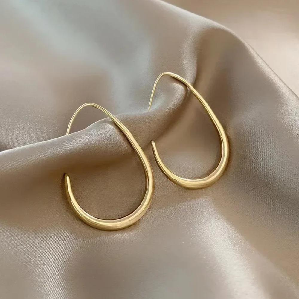Charm Geometric Round Gold Color Stainless Steel Hoop Earrings for Women Personality Water Drop Dabgle Earring Jewelry Accessory