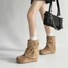 Pleated stack sleeve women's boots autumn belt buckle decoration simple inner height increase daily go out versatile short boots