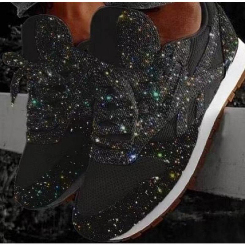 Autumn New Casual Sports Shoes Round Head Lace-up Sequins Fashionable Candy Color Daily Thick Baseplate Shoes