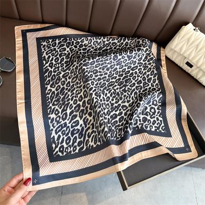 New Leopard Design Shawl Square Scarf For Women Soft Satin Wraps Neckerchief Female Hair Bands Ribbon Headband Bandana