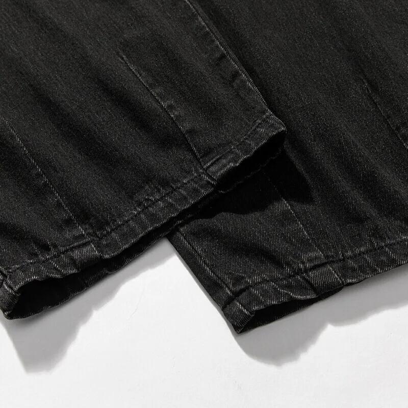 Men Loose Harajuku Denim Pants Men Vintage Elastic Waist Jeans Male Hip Hop Wide Leg Pants Man Solid Color Trousers
