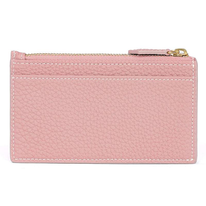 Women's Japanese Korean Style Multi-Card Cowhide ID Holder with Zipper Coin Purse