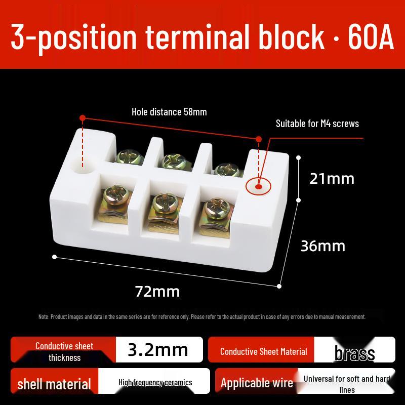 High-Temperature Ceramic Terminal Block, 2-In/2-Out Wire Connector