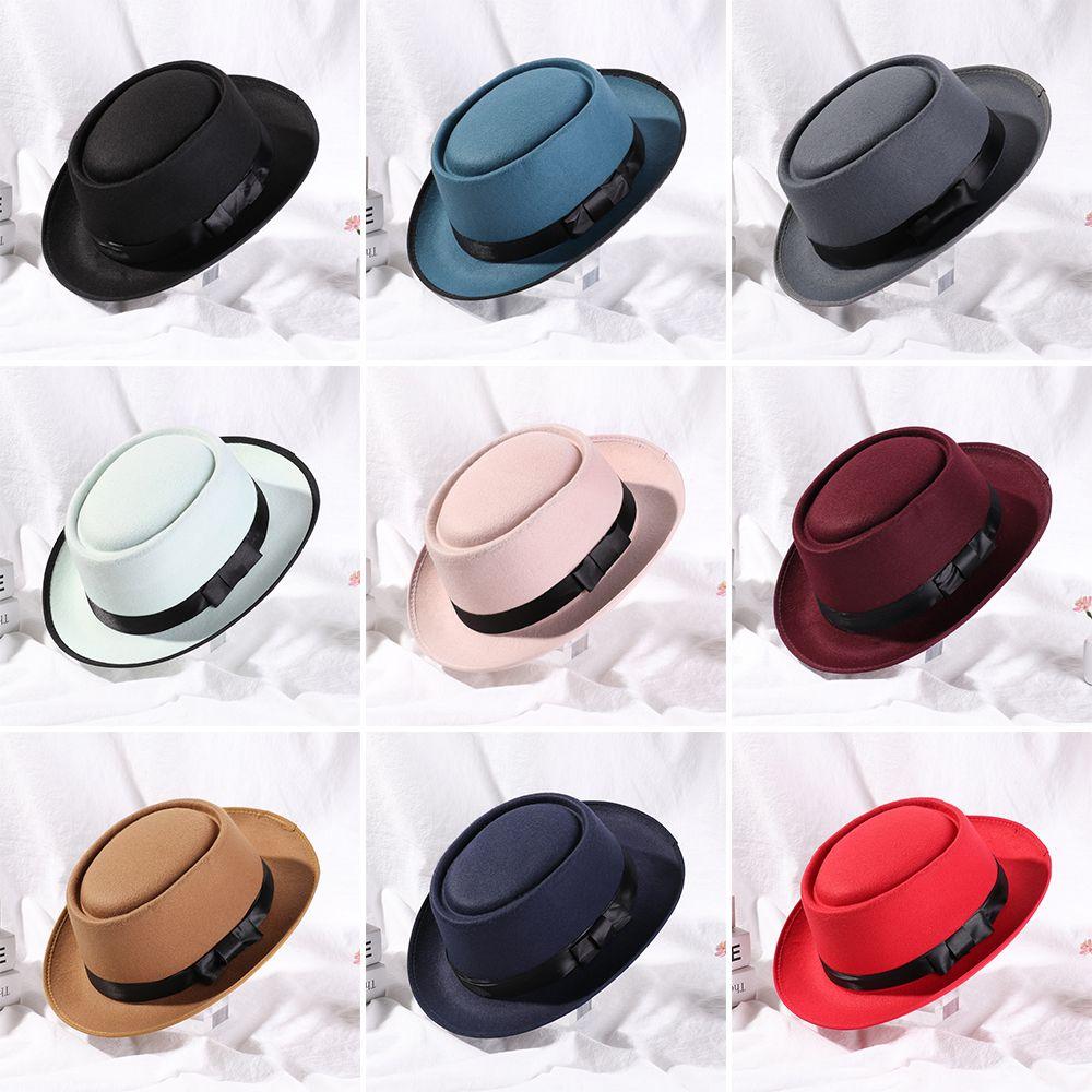 New Fashion Vintage Wide Brim  Jazz Cap Woolen Dress Dance Party Flat Top Panama Jazz Caps Fedora Hat Cowboy Hat