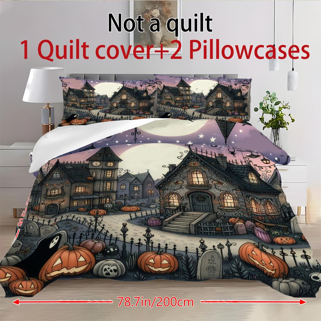 Halloween Three-piece Bedding Set Quilt Cover Pillowcase Brushed Fabric Thickened