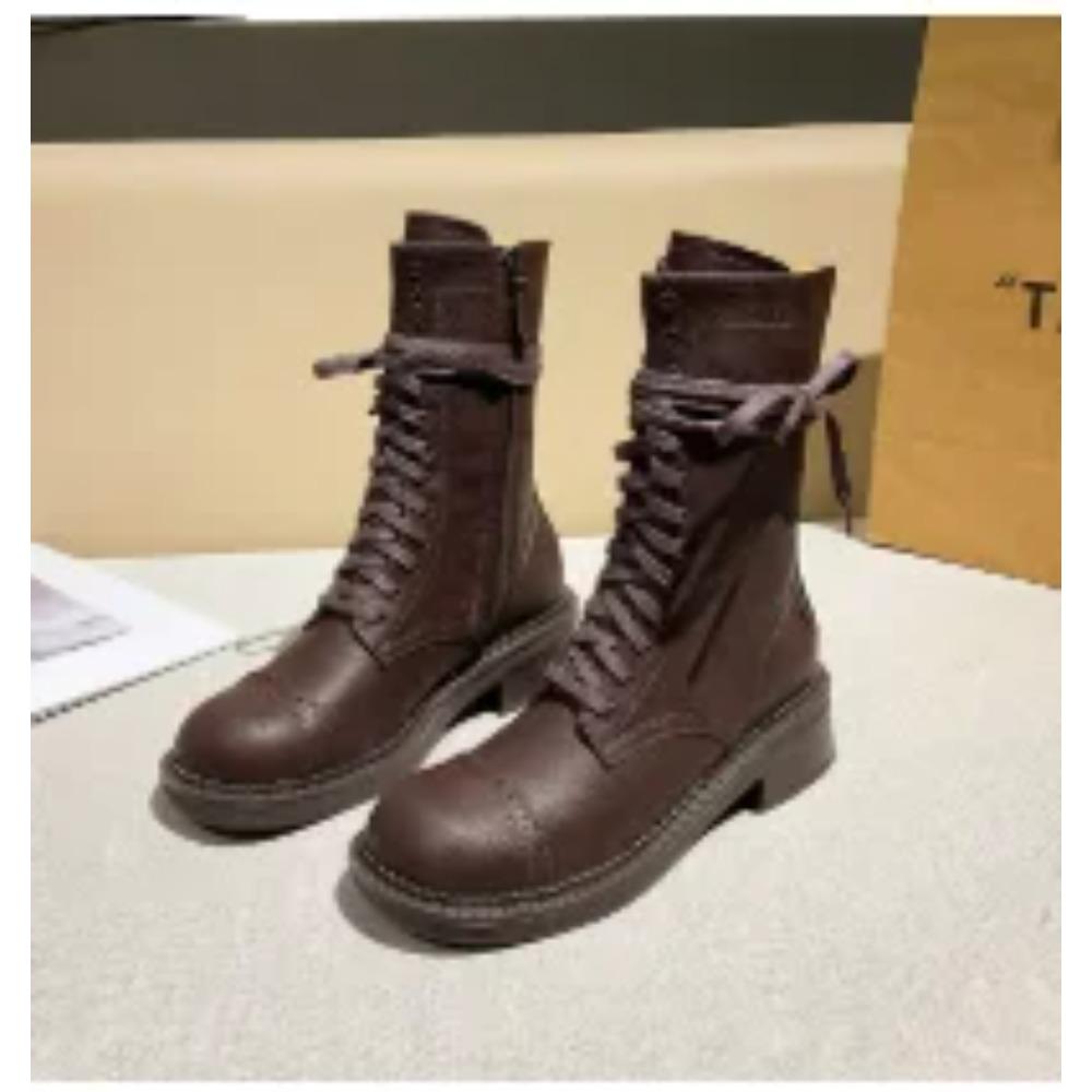 Biker Boots Women  New Fall Vintage Ladies Boots British Style Lace-up Large Size 41-43 Women's Booties