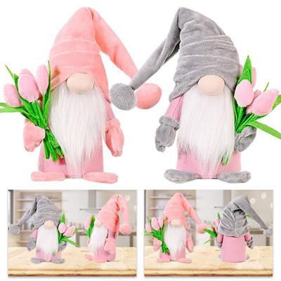 1 Pc Mothers Day Faceless Doll Decoration Tulip Dwarf Plush Gnomes Tabletop Faceless Elf Dwarf Holding Tulip For Mother Home Room Decor