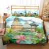 Lotus Flower Duvet Cover Set Lotus Leaf Pattern Polyester Quilt Cover King Full Size For Kids Teens Bedding Set With Pillowcase