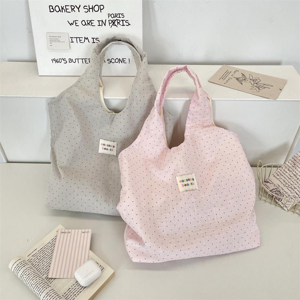 Cute Polka Dot Tube Top Bag Casual Shoulder Crossbody Bag for Women Large Capacity Canvas Tote Bag KTB