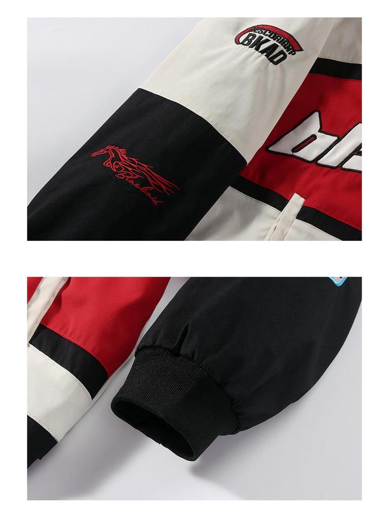 Unisex retro závodní vyšívaná bunda - Americký a evropský pouliční styl, design pro motorkáře a baseball pro podzim/zimu