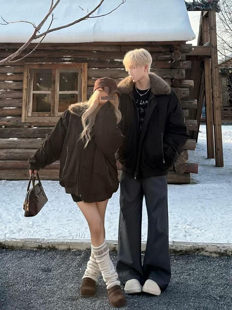 Trendy Japanese-Style Fur Collar Cotton Parka Jacket