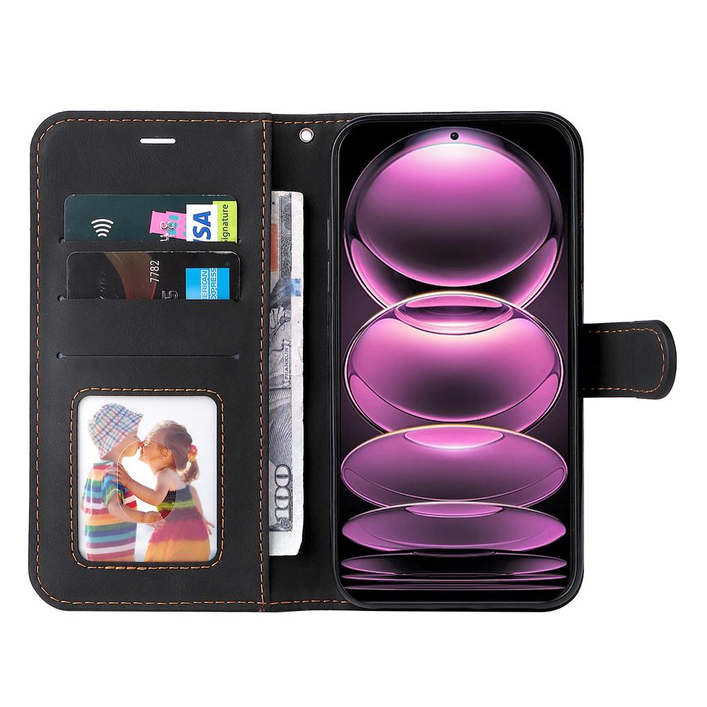 KT Series-5 for Xiaomi Redmi Note 12 Pro 5G/Note 12 Pro Speed 5G/Poco X5 Pro 5G Phone Wallet Case Tri-color Splicing Stand Cover with Strap