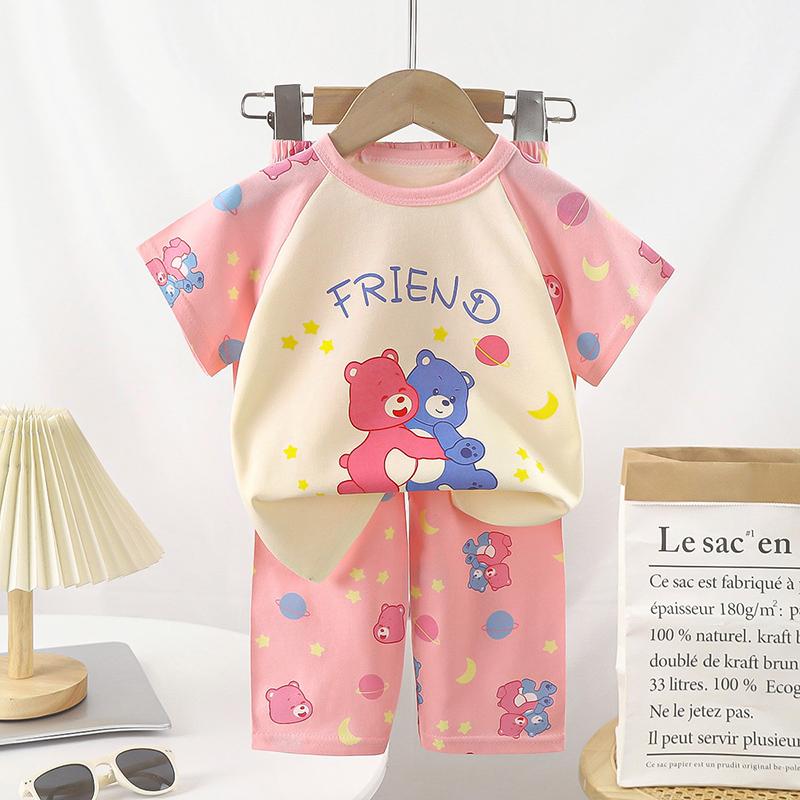 Sommer Kinder Kurzarm O Neck T-shirt Hosen Set Casual Baggy 2 stücke Anzug Baumwolle Cartoon Printes Outfit