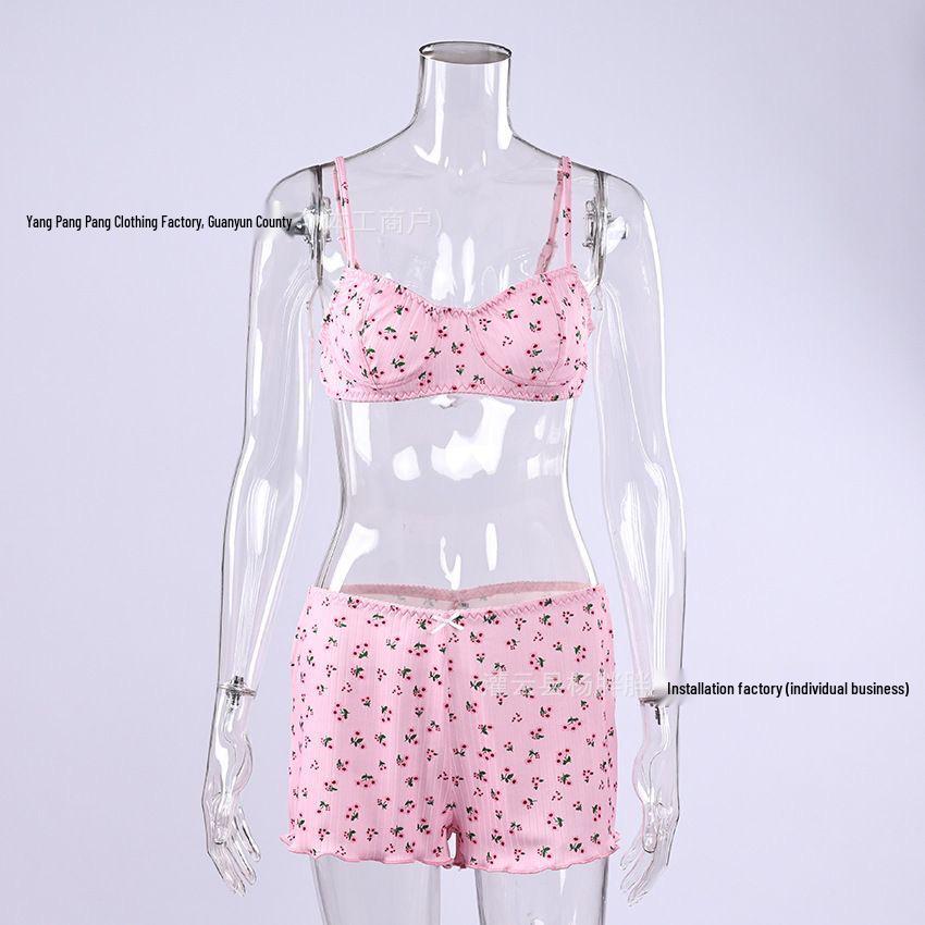 2026 Spring/Summer European & American Knitted Pajama Set: Printed Long Sleeve, Short Pants, Versatile 3-Piece for Outdoor Wear
